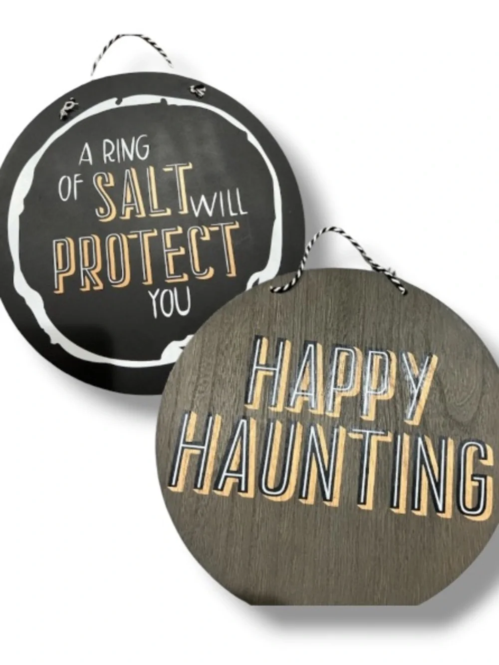 Halloween Double Sided Wood Sign Ring of Salt Happy Haunting Witches Decor NWOT